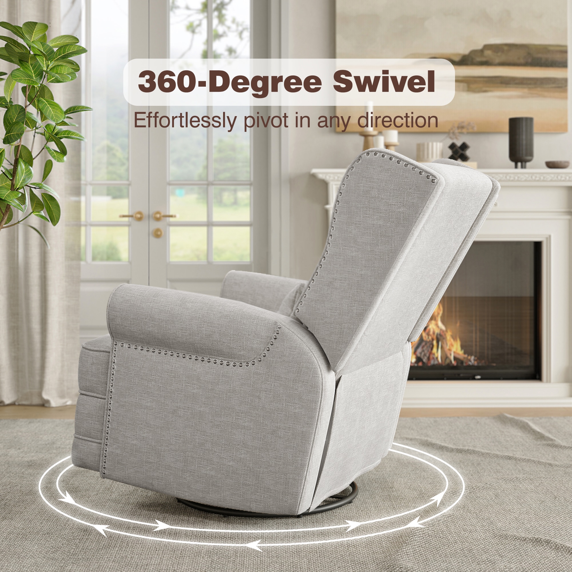 Swivel Recliner Chair, Comfy Glider Rocking Chairs With Lumbar Pillow And Footrest, Upholstered Swivel Rocking Chair For Bedroom,Nursery,Light Gray_maomaolike.com